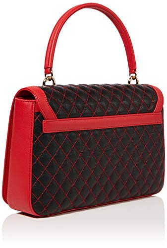 Love Moschino Borsa PU, Bolso de mano. para Mujer, Negro (Nero/Rosso), 25x25x9 centimeters (W x H x L)