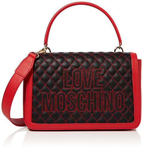 Love Moschino Borsa PU, Bolso de mano. para Mujer, Negro (Nero/Rosso), 25x25x9 centimeters (W x H x L)
