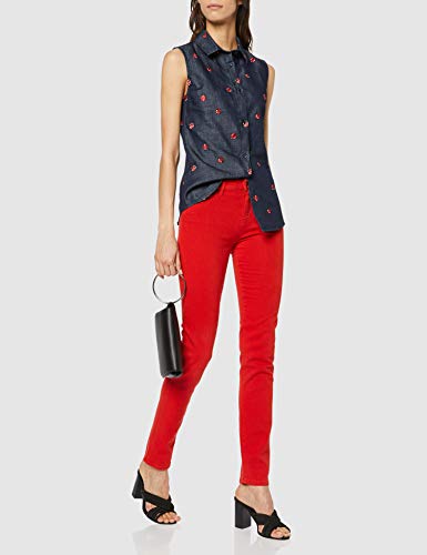 Love Moschino Embroidered Allover Ladybirds_Chambray Sleeveless Shirt Blusa, Azul (Embroidery 8001), 38 (Talla del Fabricante: 40) para Mujer