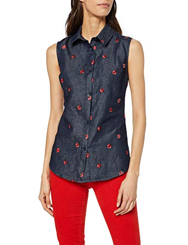 Love Moschino Embroidered Allover Ladybirds_Chambray Sleeveless Shirt Blusa, Azul (Embroidery 8001), 38 (Talla del Fabricante: 40) para Mujer