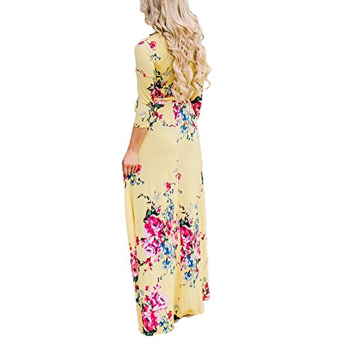 Lover-Beauty Vestido Mujer Largo Floral Print Casual para Fiesta Noche Elegante Top Dama Ropa de Manga Larga Suelto con Estampada Falda Cuello Redondo Sexy Playa Maxi Boho