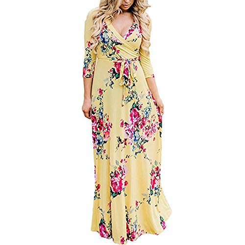 Lover-Beauty Vestido Mujer Largo Floral Print Casual para Fiesta Noche Elegante Top Dama Ropa de Manga Larga Suelto con Estampada Falda Cuello Redondo Sexy Playa Maxi Boho