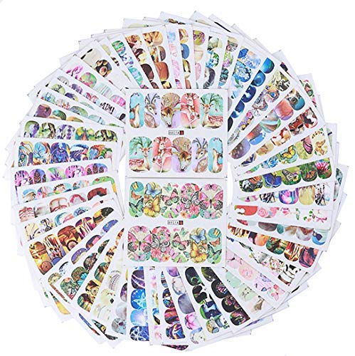 LOVEYORL 50 Hojas de Arte de Uñas Mixtas Etiqueta Engomada de la Transferencia de Agua del Arte del Clavo Calcomanías de Manicura para las Mujeres Favores del Partido Diy Uñas Consejos Calcomanías
