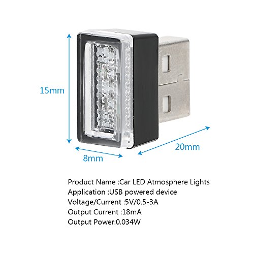 Luces LED decorativas de ambiente para interior de coche con puerto USB (Blue)