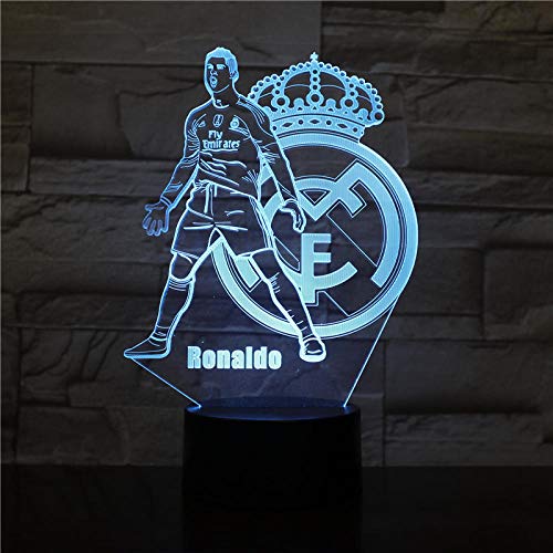 Luces nocturnas 3D Real Madrid C Ronald Illusion Lámpara de escritorio LED 7 Color Touch Remote Color Luces de decoloración USB Hogar Dormitorio Luces de noche
