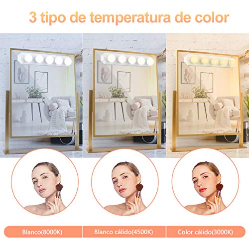 Luces para Espejo de Maquillaje LED Lámpara de Espejo Cosmético de Tocador con Estilo Hollywood 5 Piezas Bombillas EVILTO con USB Puerto, 3 Modos de Color, 10 Niveles de Brillo y 2 Potentes Ventosas
