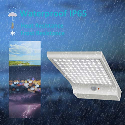 Luces Solares【1200lm 5200mAh Potente Versión 2 Piezas】100 LED Luz Solar Exterior 3 Modos Foco Solar con Sensor de Movimiento 120° Lámparas Solares Para Jardin , Garaje, Pared - Blanco Frío 6000K
