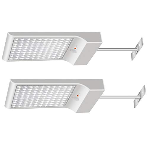 Luces Solares【1200lm 5200mAh Potente Versión 2 Piezas】100 LED Luz Solar Exterior 3 Modos Foco Solar con Sensor de Movimiento 120° Lámparas Solares Para Jardin , Garaje, Pared - Blanco Frío 6000K