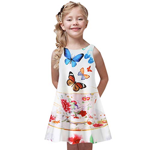 Luckycat Ropa Bebe Niña Verano 2019 Ropa Bebe Niña Vestido Bebe Ceremonia Vestido sin Mangas Impresión de Dibujos Animados en 3D Animados Vestidos 4-8 años