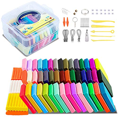 Luclay Arcilla Polimerica - 48 Colores Polymer Clay, No Tóxica DIY Modelado Craft Set y Accesorios de Arcilla en la Caja de Almacenamiento Doble, Regalo Ideal para Niños