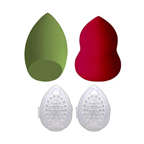 LuLyL2 Pcs Juego de esponjas de maquillaje con forma de calabaza y bisel Cara impecable Base en polvo Crema Esponjas para mezclar Herramientas cosméticas profesionales ， Con carcasa de silicona.