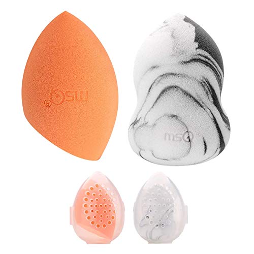 LuLyL2Pcs Esponja de maquillaje biselado Blender Puff Face Base impecable Polvo Crema Esponjas para mezclar Herramientas cosméticas ， Con carcasa de silicona.