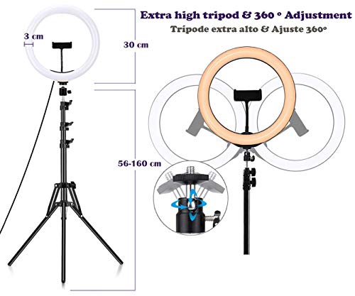 LUMINGO Anillo de luz LED 12 Pulgadas 30cm con Mando a Distancia Lampara y Fotos, Aro de luz con Tripode + 160cm, Soporte para movil, Luz Selfie, TIK Tok, Youtube