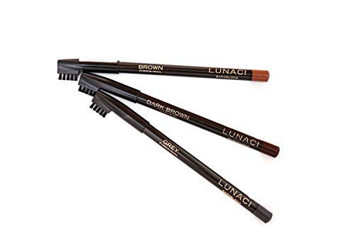 LUNACI Barcelona Lápiz de Cejas en 3 Colores (Tono: Dark Brown), Eyebrow Pencil With Dry Blendable Texture