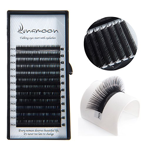 Lunamoon Extensión de Pestañas Postizas Individuales Natural Pestañas Falsas de Seda para Salón Profesional Maquillaje C/D-Curl Espesor 0.10mm/0.15mm/0.20mm Longitud Mezclada 7-14mm (D 0.15mm 7-14mm)