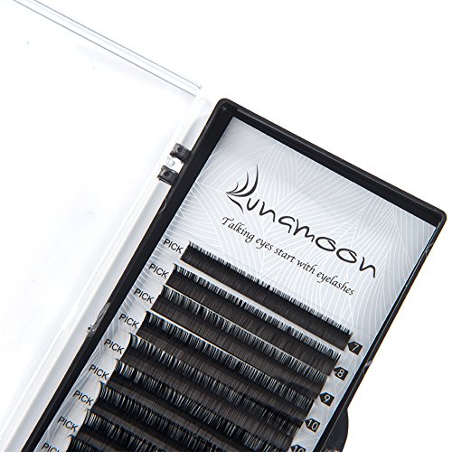 Lunamoon Extensión de Pestañas Postizas Individuales Natural Pestañas Falsas de Seda para Salón Profesional Maquillaje C/D-Curl Espesor 0.10mm/0.15mm/0.20mm Longitud Mezclada 7-14mm (D 0.15mm 7-14mm)