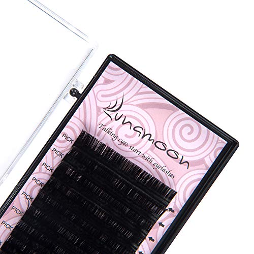 Lunamoon Extensión de Pestañas Postizas Individuales Volumen Natural Pestañas Falsas de Seda Suave Hecho a Mano para Salón Profesional Maquillaje C-Curl Espesor 0.25mm (0.25 C 14mm)