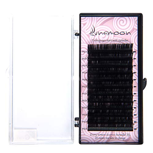 Lunamoon Extensión de Pestañas Postizas Individuales Volumen Natural Pestañas Falsas de Seda Suave Hecho a Mano para Salón Profesional Maquillaje C-Curl Espesor 0.25mm (0.25 C 14mm)