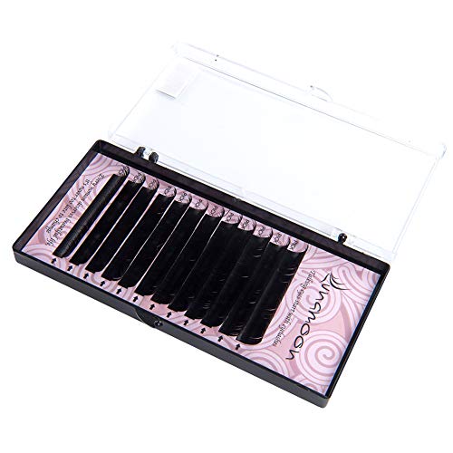 Lunamoon Extensión de Pestañas Postizas Individuales Volumen Natural Pestañas Falsas de Seda Suave Hecho a Mano para Salón Profesional Maquillaje C-Curl Espesor 0.25mm (0.25 C 14mm)