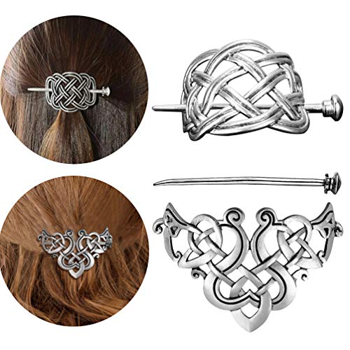 Lurrose 2 piezas de pelo celta palo vintage metal pasadores de diapositivas nudo de plata pinza de pelo viking accesorios para el cabello para mujeres