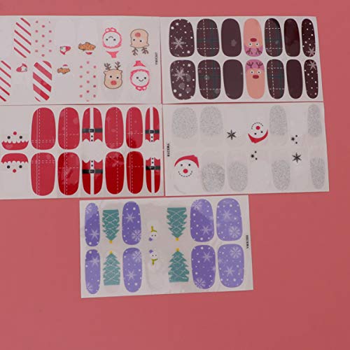 Lurrose 5 hojas de manicura de navidad envolturas de uñas completas pegatinas de esmalte de arte tiras de calcomanías adhesivo diseño de uñas postizas manicura