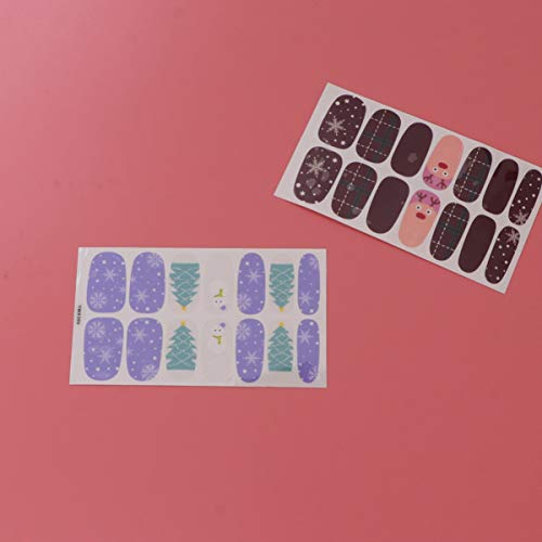 Lurrose 5 hojas de manicura de navidad envolturas de uñas completas pegatinas de esmalte de arte tiras de calcomanías adhesivo diseño de uñas postizas manicura