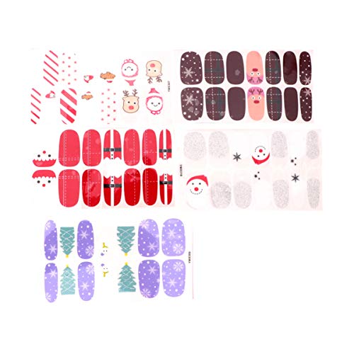 Lurrose 5 hojas de manicura de navidad envolturas de uñas completas pegatinas de esmalte de arte tiras de calcomanías adhesivo diseño de uñas postizas manicura