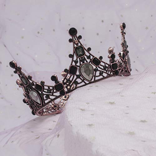 Lurrose corona barroca cristal negro redondo reina corona vintage bronce tiara nupcial para boda prom
