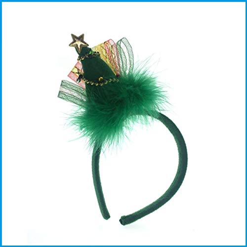 Lurrose diadema de árbol de navidad diadema de malla de plumas fiesta de té fascinator accesorios para el cabello de navidad favores de fiesta para niños adultos