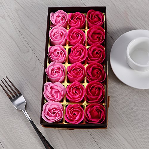 Lurrose Jabon de baño Flores de rosa,jabón de aceite esencial del pétalo de la flor de Rose perfumado multicolor jabón de cuerpo jabón regalo del banquete de boda 18 piezas