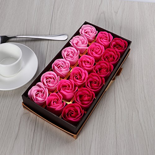 Lurrose Jabon de baño Flores de rosa,jabón de aceite esencial del pétalo de la flor de Rose perfumado multicolor jabón de cuerpo jabón regalo del banquete de boda 18 piezas