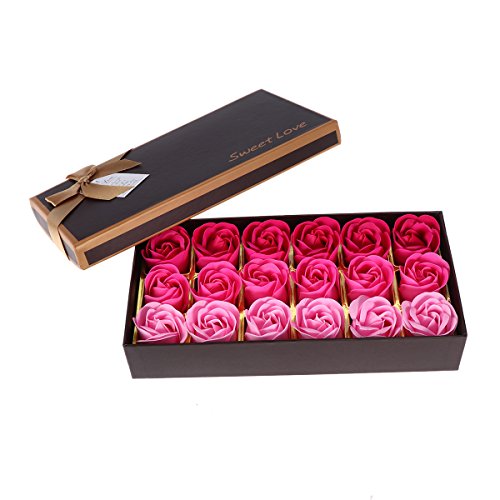 Lurrose Jabon de baño Flores de rosa,jabón de aceite esencial del pétalo de la flor de Rose perfumado multicolor jabón de cuerpo jabón regalo del banquete de boda 18 piezas