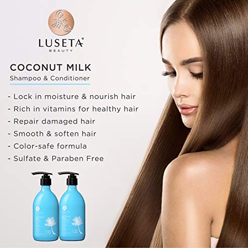 LUSETA Champú de Leche de Coco Hidratante Nutritivo y Reparador para Cabello Seco y Dañado 500 ml