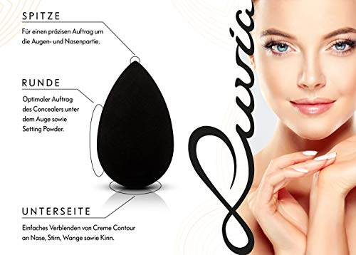 Luvia Beauty Blender - Juego de 3 esponjas ovaladas de maquillaje en negro - Esponja supersuave en 2 tamaños para una difuminación precisa y amplia de cosméticos