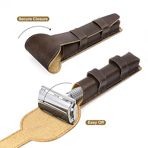 Luxspire Estuche para Afeitadoras de Seguridad Suave, Bolsa de Afeitadora de Cuero PU con Doble Filo, Accesorio Ideale para Proteger de Maquinilla de Afeitar en Viajes y Uso Diario - Marrón
