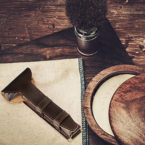 Luxspire Estuche para Afeitadoras de Seguridad Suave, Bolsa de Afeitadora de Cuero PU con Doble Filo, Accesorio Ideale para Proteger de Maquinilla de Afeitar en Viajes y Uso Diario - Marrón