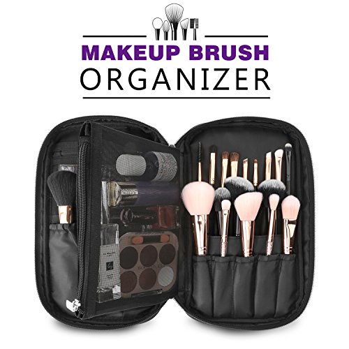 Luxspire Portátil Bolsa Cosmetica, Bolsa de Neceser, Bolso Permeable con Mango de Organizador Maquillaje en el Viaje, Almacenamiento para Cepillos 17PCS, Neceseres de Viaje, Negro