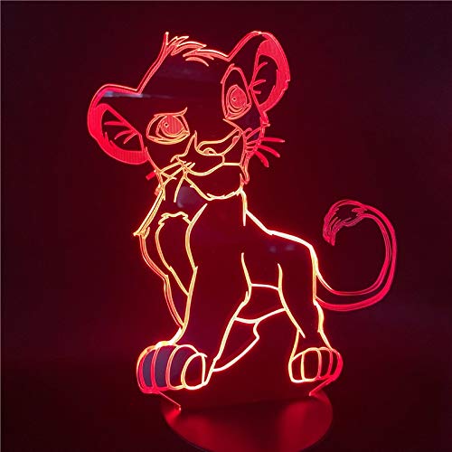 Luz Nocturna 3D,Luz De Noche De Dibujos Animados El Rey León Simba Led Lámpara De Novedad De Color De Luz 3D Lámpara De Mesita De Noche Para El Hogar De Regalo De Navidad, Control Táctil