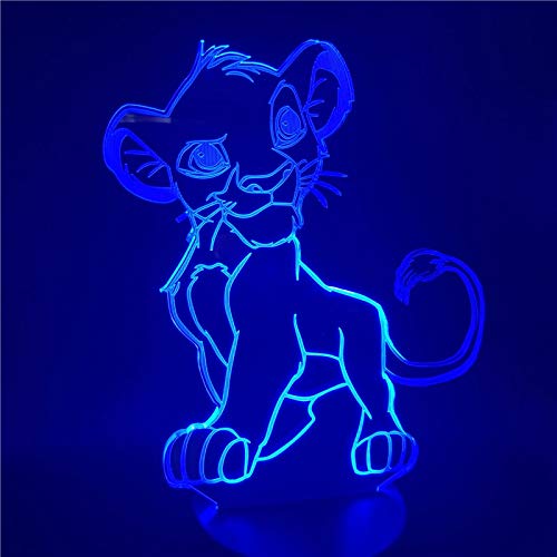 Luz Nocturna 3D,Luz De Noche De Dibujos Animados El Rey León Simba Led Lámpara De Novedad De Color De Luz 3D Lámpara De Mesita De Noche Para El Hogar De Regalo De Navidad, Control Táctil
