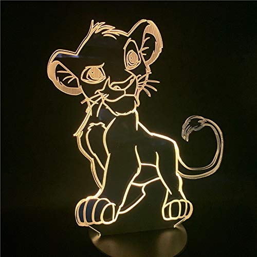 Luz Nocturna 3D,Luz De Noche De Dibujos Animados El Rey León Simba Led Lámpara De Novedad De Color De Luz 3D Lámpara De Mesita De Noche Para El Hogar De Regalo De Navidad, Control Táctil
