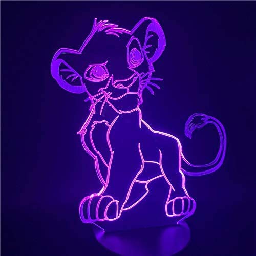 Luz Nocturna 3D,Luz De Noche De Dibujos Animados El Rey León Simba Led Lámpara De Novedad De Color De Luz 3D Lámpara De Mesita De Noche Para El Hogar De Regalo De Navidad, Control Táctil