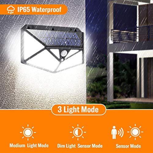 Luz Solar Exterior 150 LED, kilponen [Versión Innovadora 2200mAh] Foco Solar Potente con Sensor de Movimiento y 3 Modos de Iluminación Lámpara Solar Exterior Impermeable Luces Solares Jardín 2-Paquete