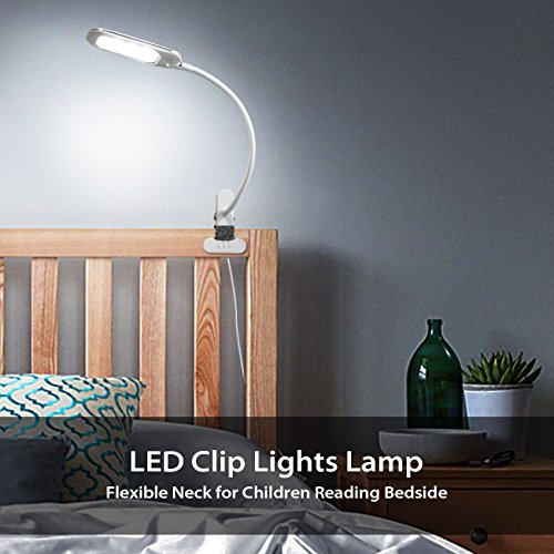 LVWIT Lámpara Flexo LED de pinza - 5W máx (regulables), Color regulable desde 3000K hasta 6000K. Flexo clip con Cuello flexible - Versión Blanca.