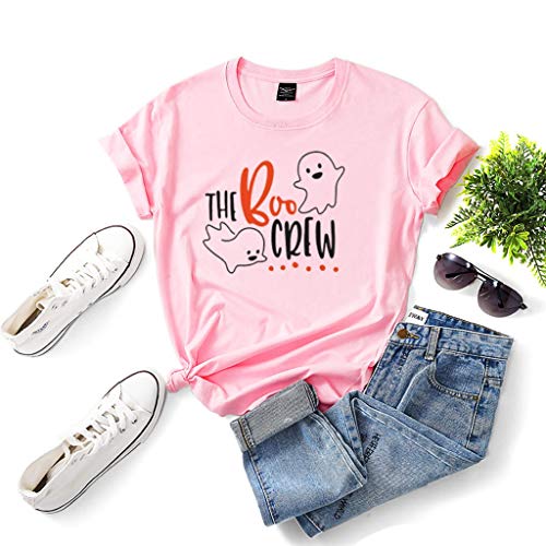 LXHcool Boos Caen de la Camiseta de la Camisa de Las Mujeres Divertidas de Halloween Divertido Graphic Tees Fantasmas Manga Corta TES de Las Tapas (Color : Pink, Size : M)