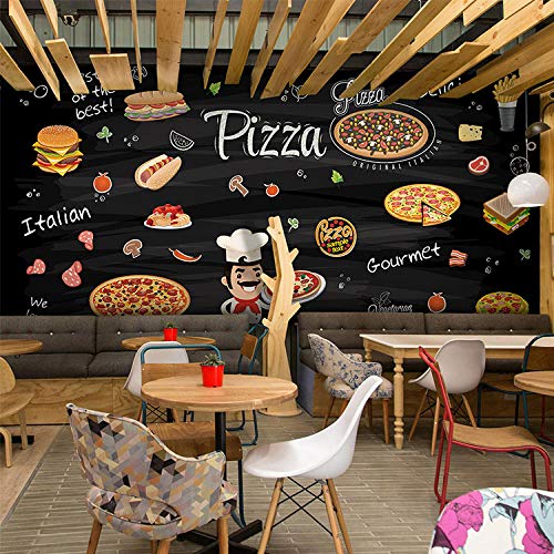 LYBH Papel tapiz mural 3D fondo fotográfico autoadhesivo pizarra pintada a mano graffiti burger restaurant pizza 450x300 cm (WxH) dibujos animados gran cafetería comedor peluquería 3D mural bar gim