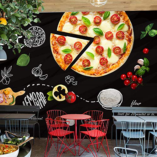 LYBH Papel tapiz mural 3D fondo fotográfico autoadhesivo pizarra pintada a mano graffiti burger restaurant pizza 450x300 cm (WxH) dibujos animados gran cafetería comedor peluquería 3D mural bar gim