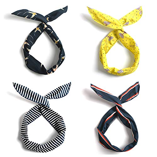 LZYMSZ 12PCS Twist Bow Bandas Para la Cabeza con Cable, Alambre de Hierro Anudado Banda Para Cabello Flor, Yoga Head Wraps Turbante Deportivo, Vintage Impreso Criss Cross(12-SS)