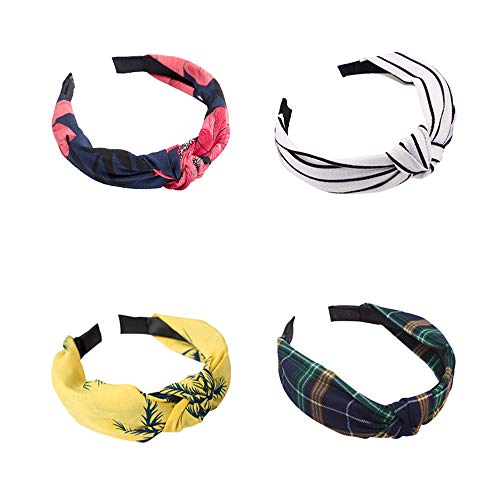 LZYMSZ Arco Nudo Diadema,12PCS Giro Nudo Diadema Rayas Anchas Tela Cruz Nudo Aro Del Pelo, Accesorio De Impresión Floral Elástico Del Pelo Para Las Niñas De Las Mujeres (color-2)
