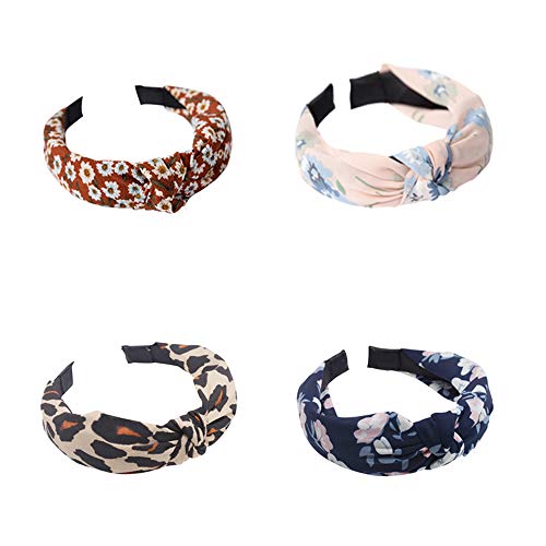 LZYMSZ Arco Nudo Diadema,12PCS Giro Nudo Diadema Rayas Anchas Tela Cruz Nudo Aro Del Pelo, Accesorio De Impresión Floral Elástico Del Pelo Para Las Niñas De Las Mujeres (color-2)