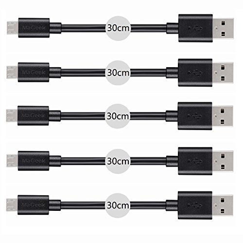 MaGeek® [Pack de 5] 0.3m Cables Micro USB Sincroniza y Carga para Samsung, HTC, Sony, Motorola, LG, Google, Nokia etc.(Negro)
